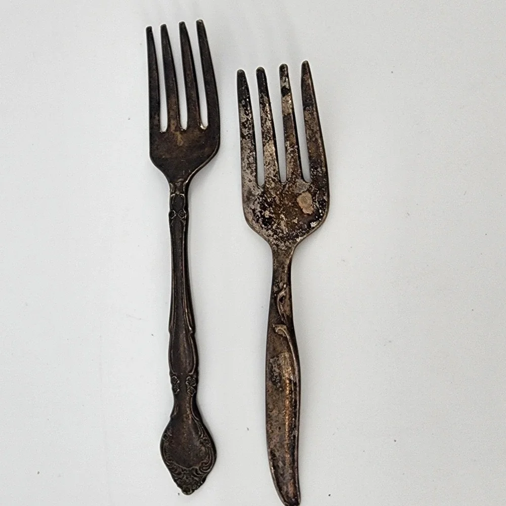 Vintage Ornate Silverplate Forks Set of 2 Heavily Tarnished Patina